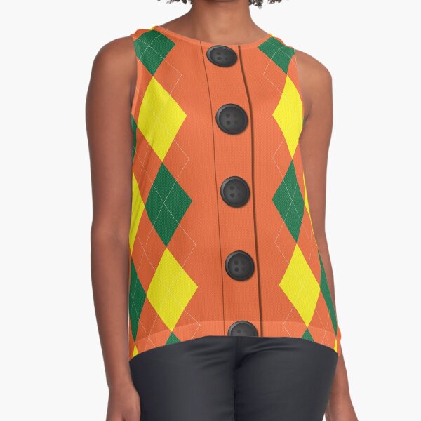 Argyle Cardigan - Orange, Yellow and Green Sleeveless Top