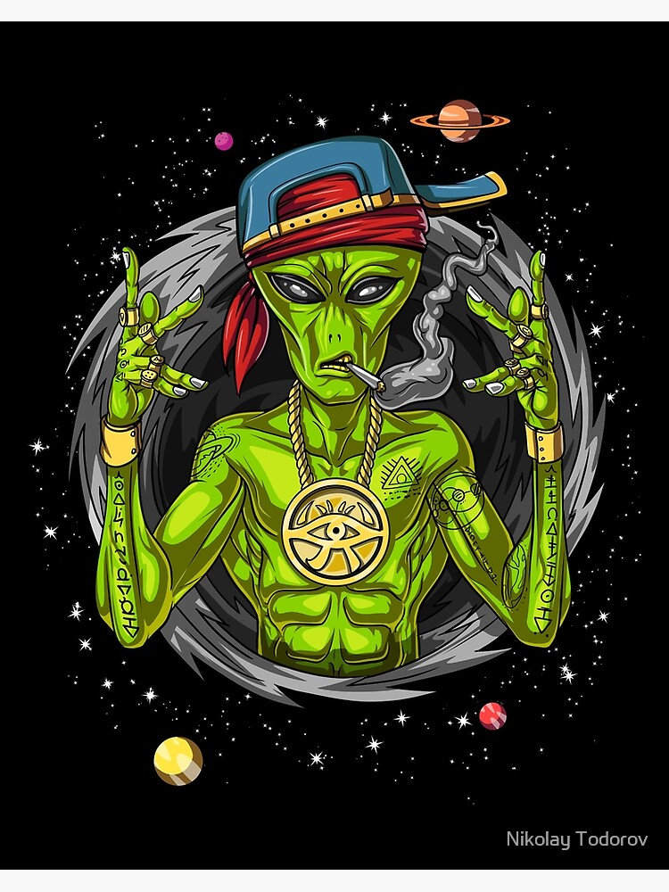 Alien Stoner Riding Bong Art Print by Nikolay Todorov