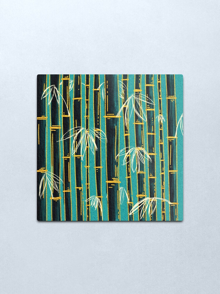 Alternate view of Golden and Teal Bamboo Forest Metal Print