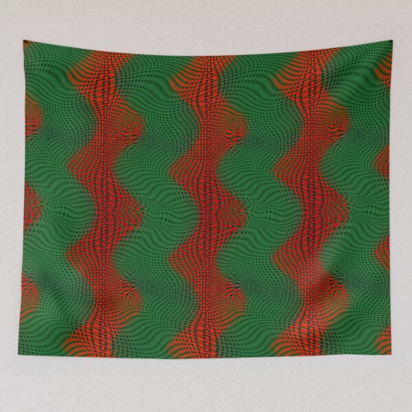 Item preview, Green curves and balls to crooked jute upon red color designed and sold by ShapesColors.