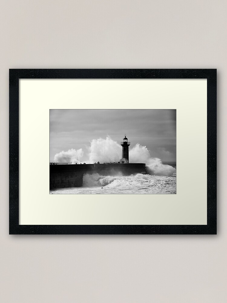 Alternate view of Lighthouse in stormy ocean Framed Art Print