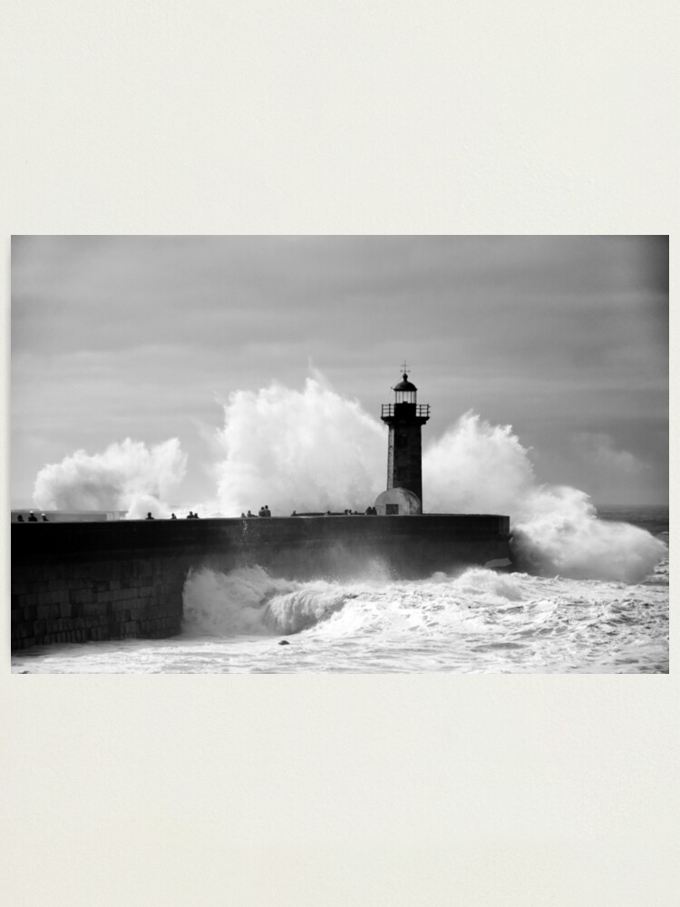 Alternate view of Lighthouse in stormy ocean Photographic Print