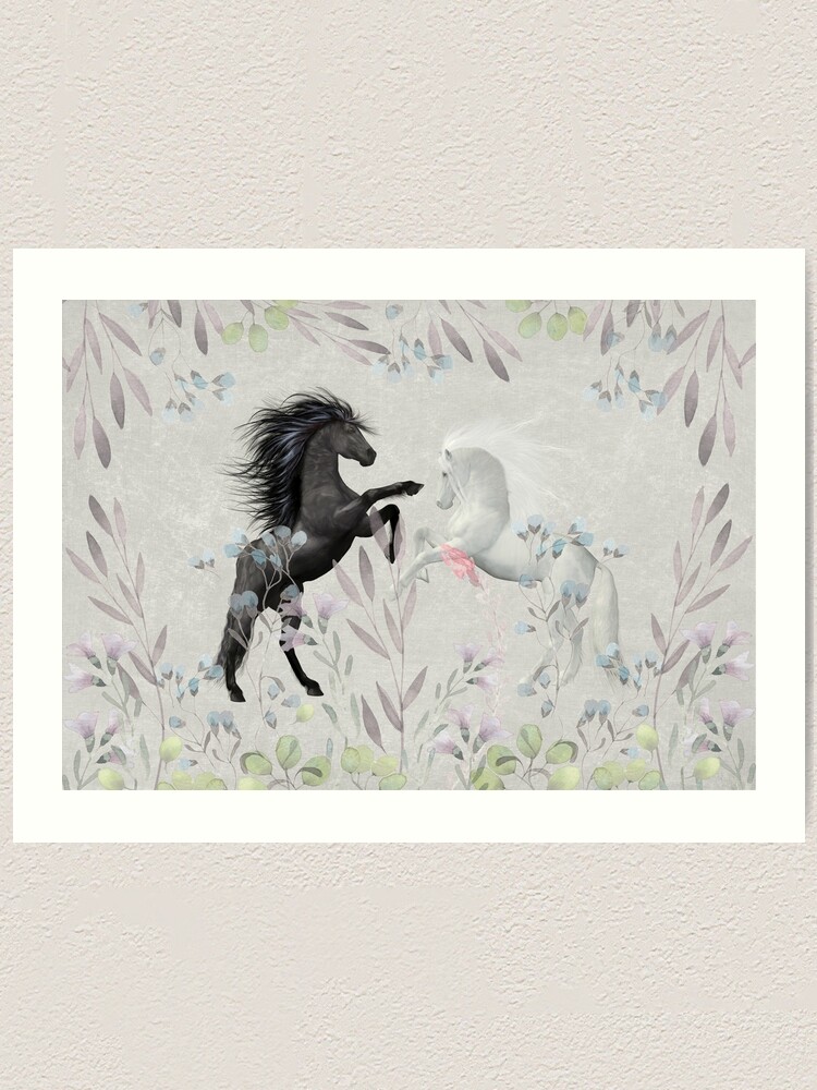 Alternate view of Floral Fantasy Horses Art Print