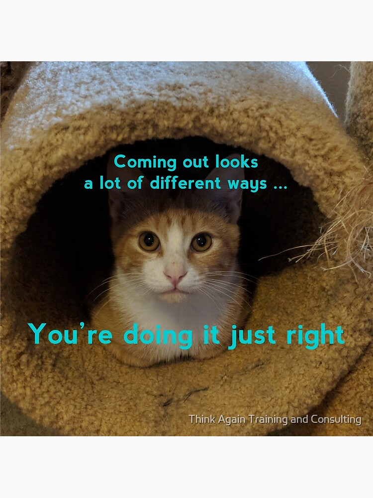 Thumbnail 2 of 2, Greeting Card, Coming Out Kitty says ... (turquoise text) designed and sold by ThinkAgainTC.