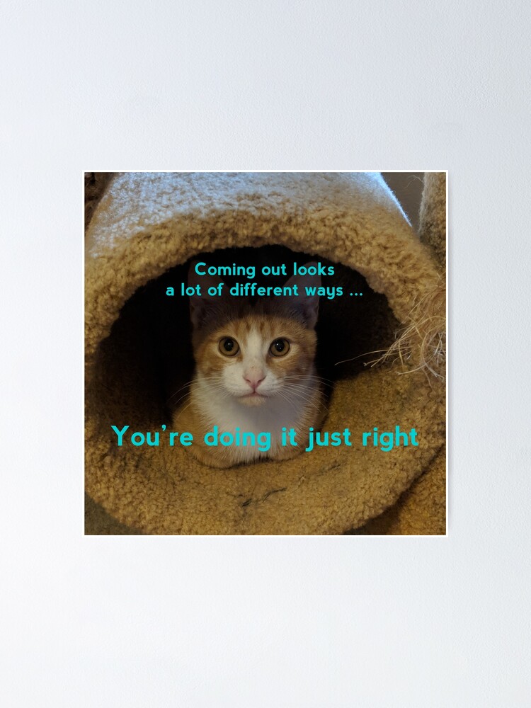 Thumbnail 2 of 3, Poster, Coming Out Kitty says ... (turquoise text) designed and sold by Think Again Training and Consulting.