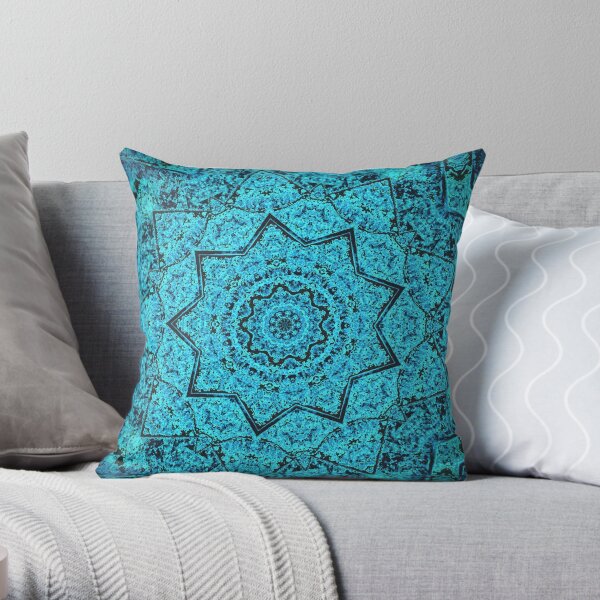 Divine Turquoise Mandala Throw Pillow