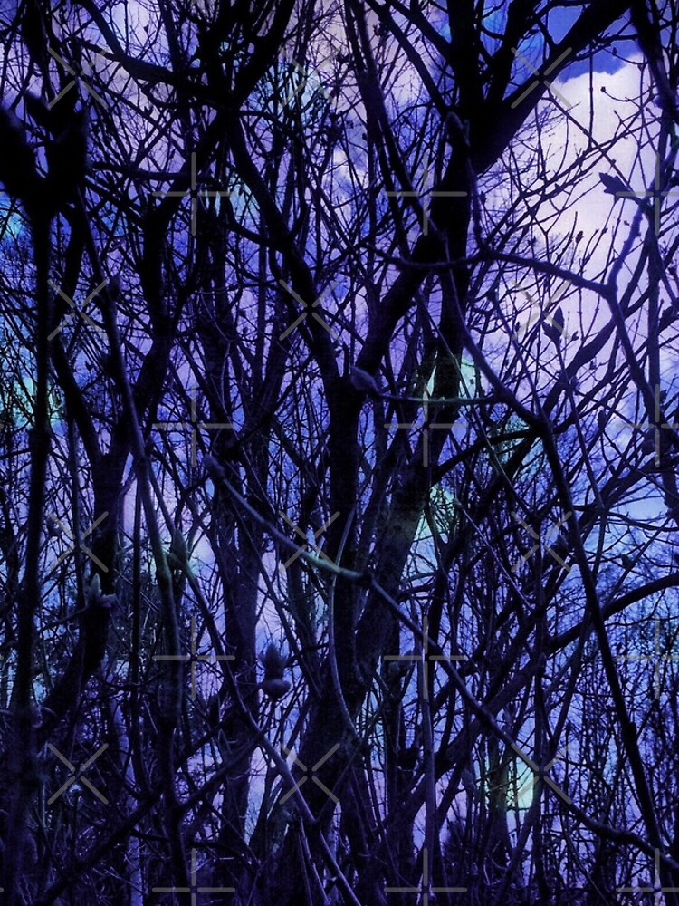 Dark Purple Forest - Purple Blue and Black Bare Tree Landscape by OneDayArt