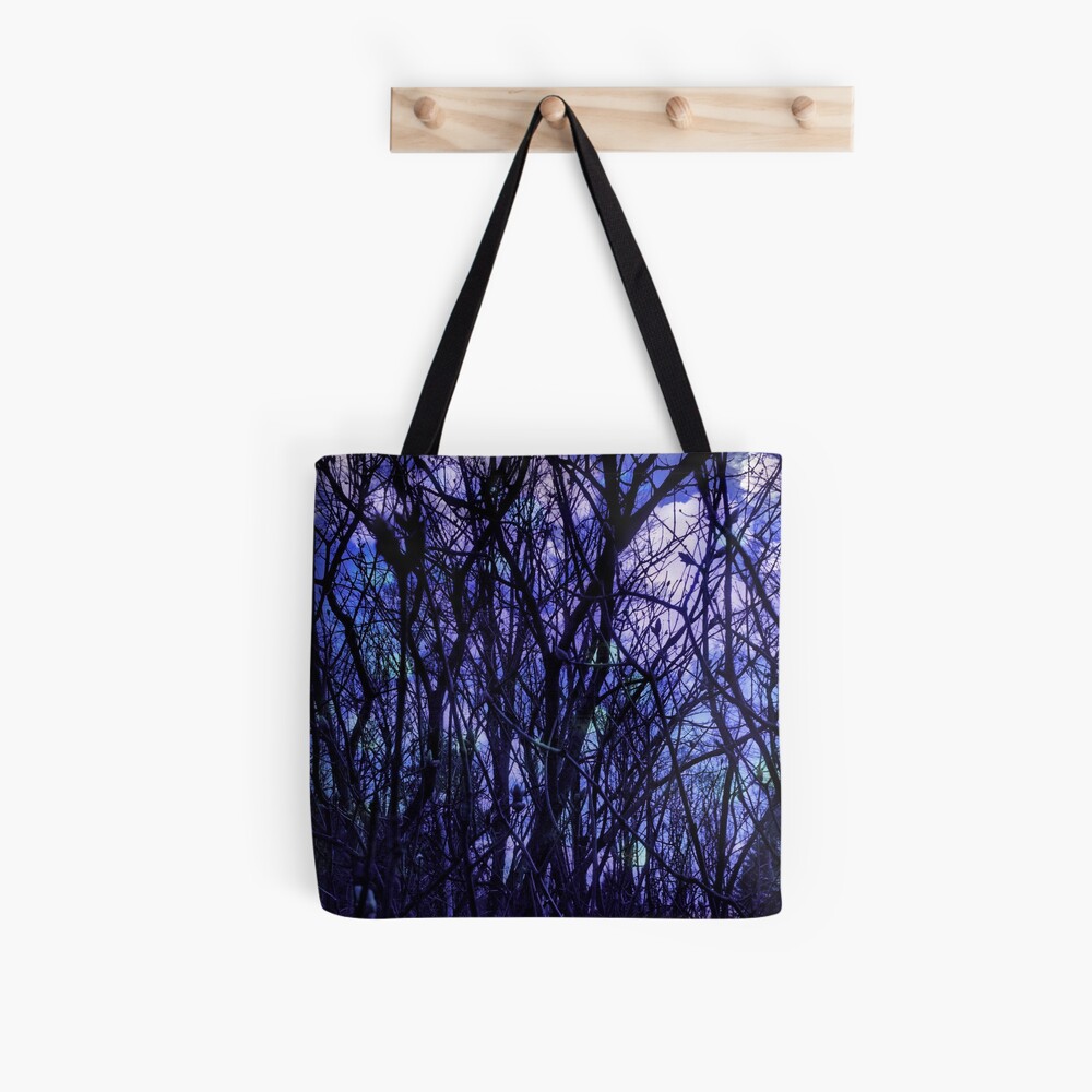 Dark Purple Forest - Purple Blue and Black Bare Tree Landscape Tote Bag