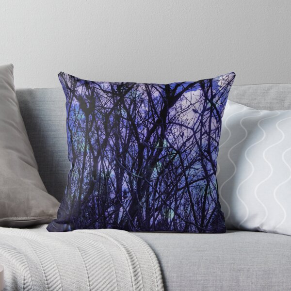 Dark Purple Forest - Purple Blue and Black Bare Tree Landscape Throw Pillow