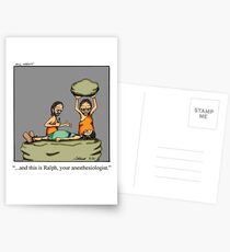 Postales Arte de dibujos animados divertido médico cavernícola Anestesiólogo