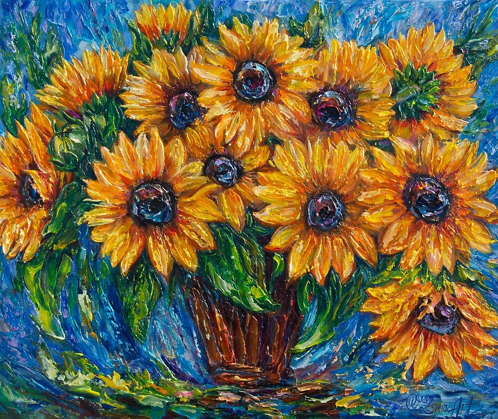"Sunflowers in a Vase2 Palette Knife Painting by OLena Art " by OLena
