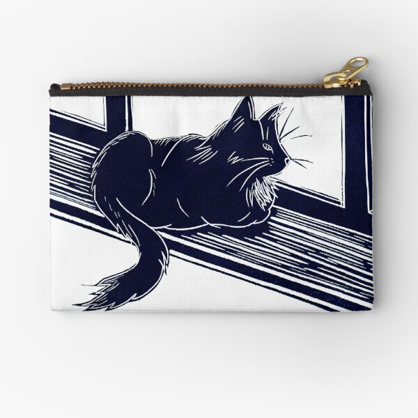 Monochromatic linocut style logo of an angry cat