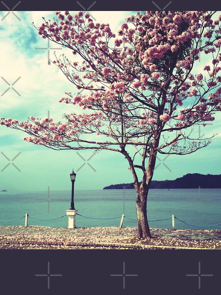 Blooms by the Sea - Panama Landscape - Pink Guayacan Tree by OneDayArt