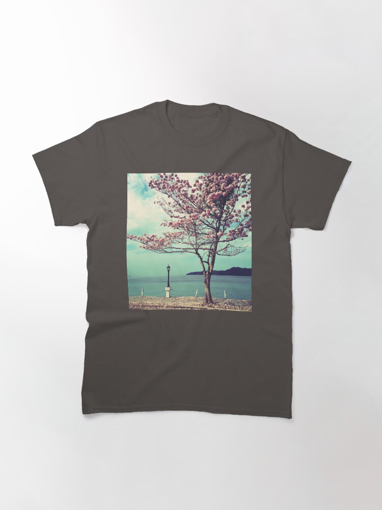 Thumbnail 3 of 7, Classic T-Shirt, Blooms by the Sea - Panama Landscape - Pink Guayacan Tree designed and sold by OneDayArt.