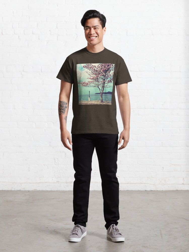 Alternate view of Blooms by the Sea - Panama Landscape - Pink Guayacan Tree Classic T-Shirt