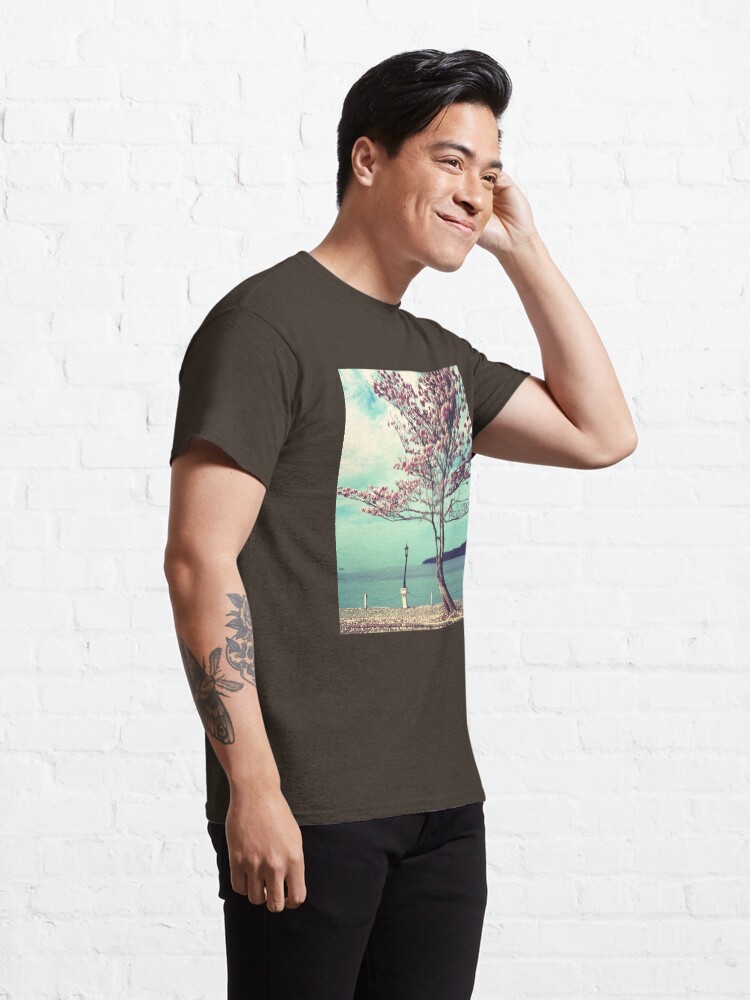 Alternate view of Blooms by the Sea - Panama Landscape - Pink Guayacan Tree Classic T-Shirt