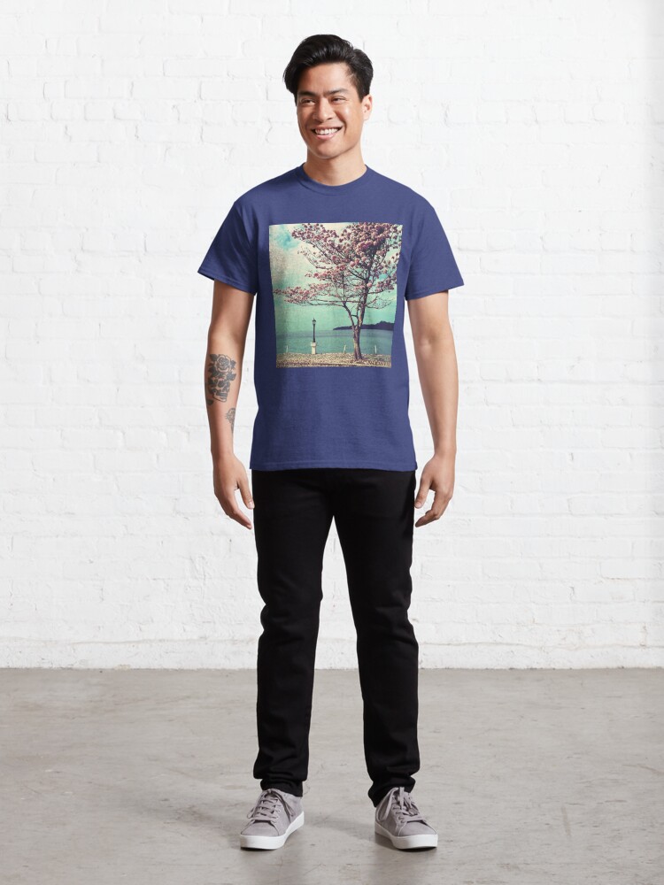 Alternate view of Blooms by the Sea - Panama Landscape - Pink Guayacan Tree Classic T-Shirt