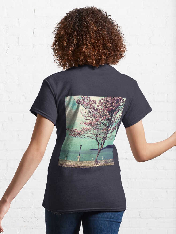 Alternate view of Blooms by the Sea - Panama Landscape - Pink Guayacan Tree Classic T-Shirt