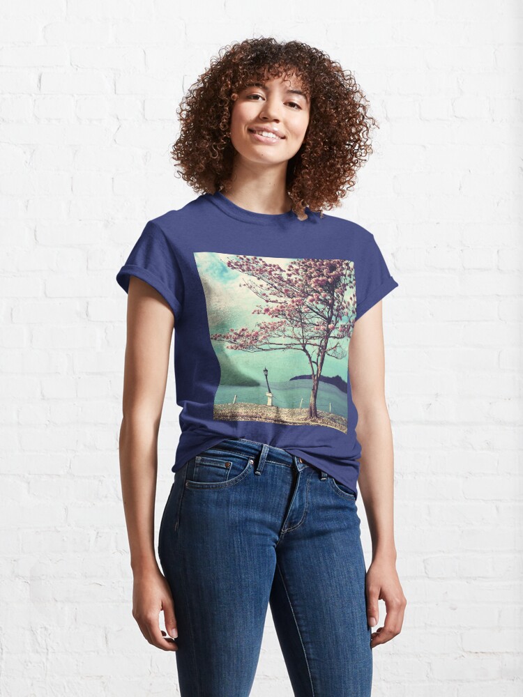 Alternate view of Blooms by the Sea - Panama Landscape - Pink Guayacan Tree Classic T-Shirt