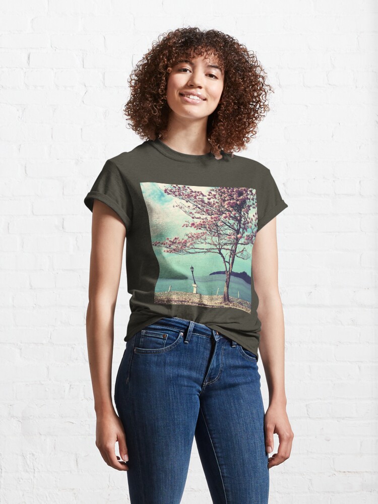 Alternate view of Blooms by the Sea - Panama Landscape - Pink Guayacan Tree Classic T-Shirt