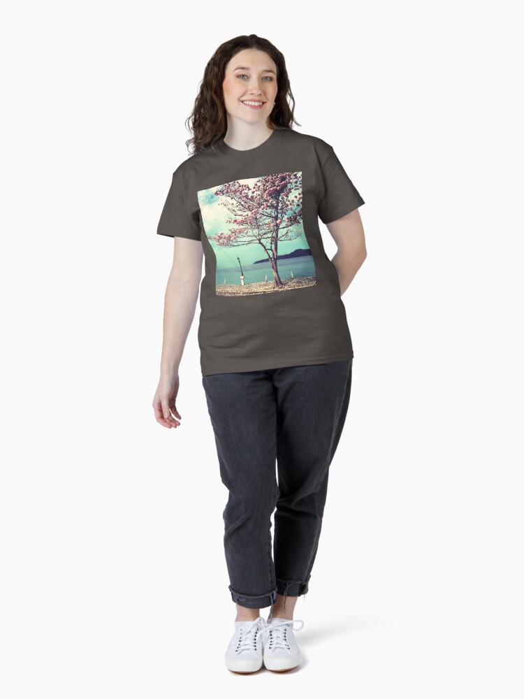 Thumbnail 4 of 7, Classic T-Shirt, Blooms by the Sea - Panama Landscape - Pink Guayacan Tree designed and sold by OneDayArt.