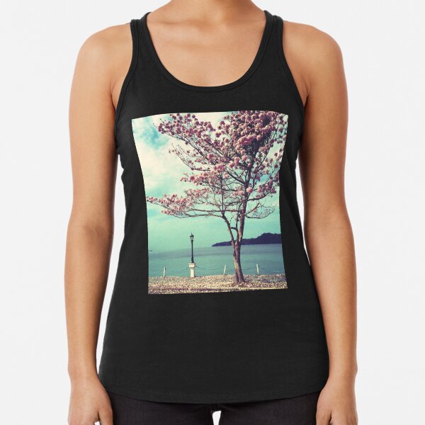 Blooms by the Sea - Panama Landscape - Pink Guayacan Tree Racerback Tank Top