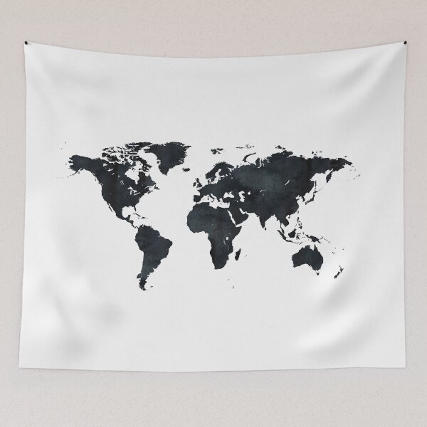 Item preview, World Map in Black and White Ink on Paper Globe Map Tapestry designed and sold by naturemagick.