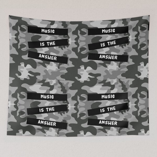 Item preview, MUSIC IS THE ANSWER - on grey camouflage background - digital art by Iona Art Digital designed and sold by IonaArtDigital.