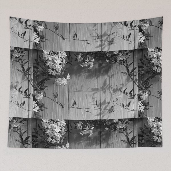Item preview, Jasmine Nightshade Vine on a Painted Fence, Black and White designed and sold by pixelmountain.