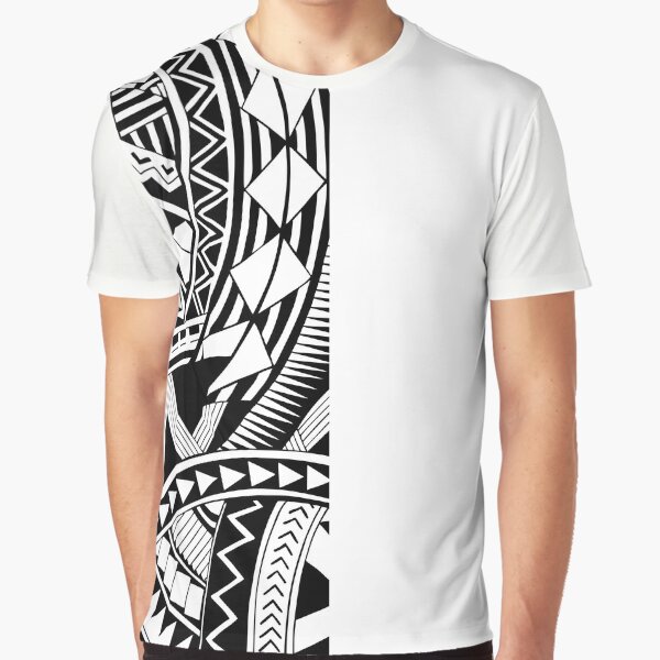 Polynesian Tattoo Half Black White Design #1 T-Shirt – Anehana