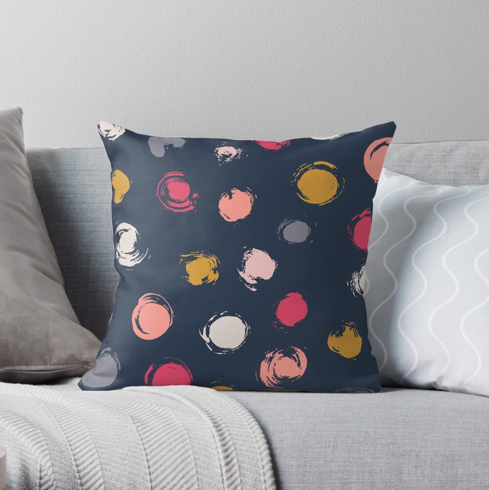 Handpainted Circle Textures Navy Multi Throw Pillow