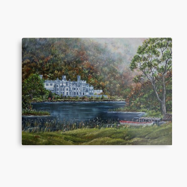 "Mist over Kylemore Abbey" - Oil Painting Metal Print
