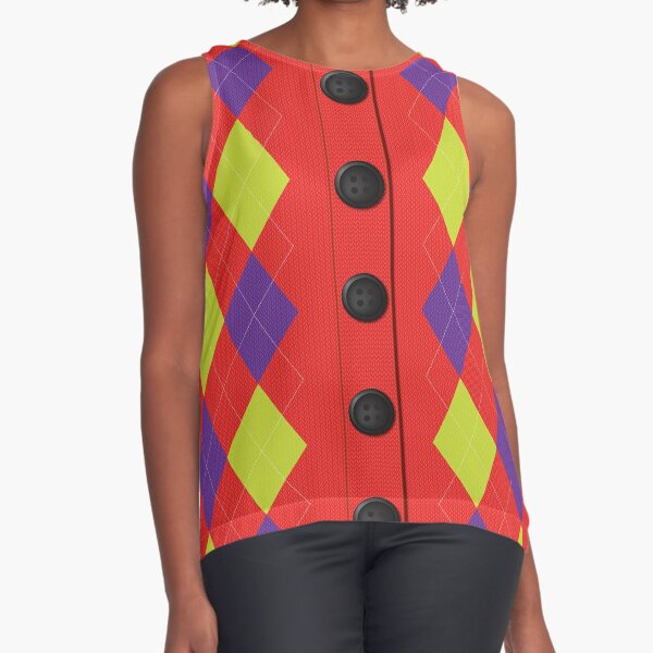 Argyle Cardigan - Red, Purple and Yellow Sleeveless Top