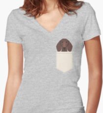 Piper - Dachshund, weener dog, wiener dog, pet portrait, sausage dog, pet Women's Fitted V-Neck T-Shirt
