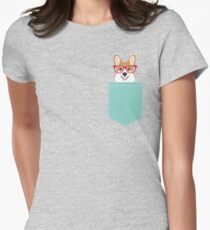 Camiseta entallada para mujer Teagan Glasses Corgi cute puppy welsh corgi regalos para los amantes de los perros y los dueños de mascotas amor corgi cachorros