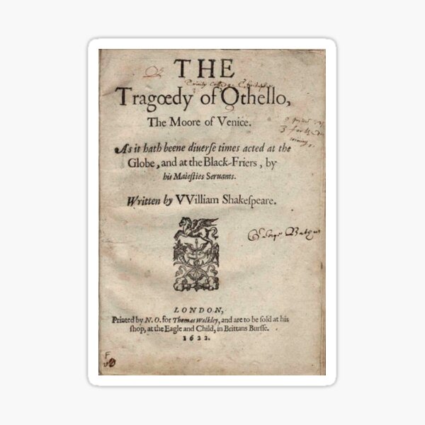 THE Tragoedy of Othello, The Moore of Venice, Written by William Shakespeare, London 1622 Sticker