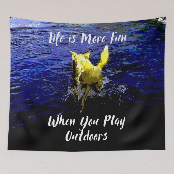 Item preview, Life is More Fun When You Play Outdoors - Dog Splashing in the River designed and sold by Sarah Wainwright.