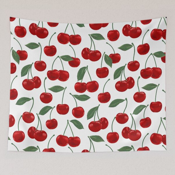Item preview, red cherry pattern on white designed and sold by MartaOlgaKlara.