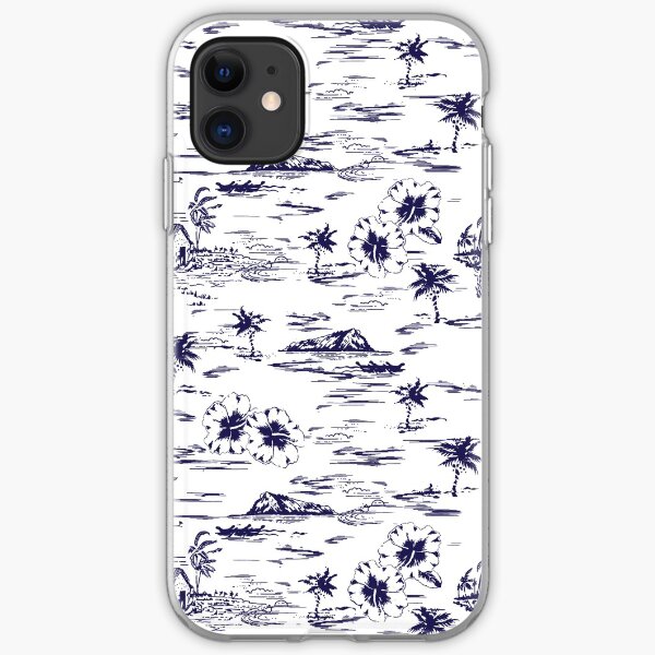 Tropical Island Vintage Hawaii Summer Pattern in Navy Blue iPhone Soft Case