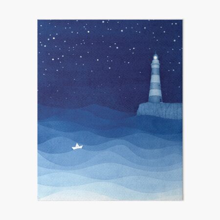 Lighthouse 2, blue ocean watercolor Art Board Print