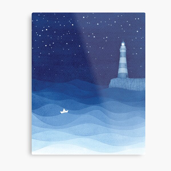 Lighthouse 2, blue ocean watercolor Metal Print