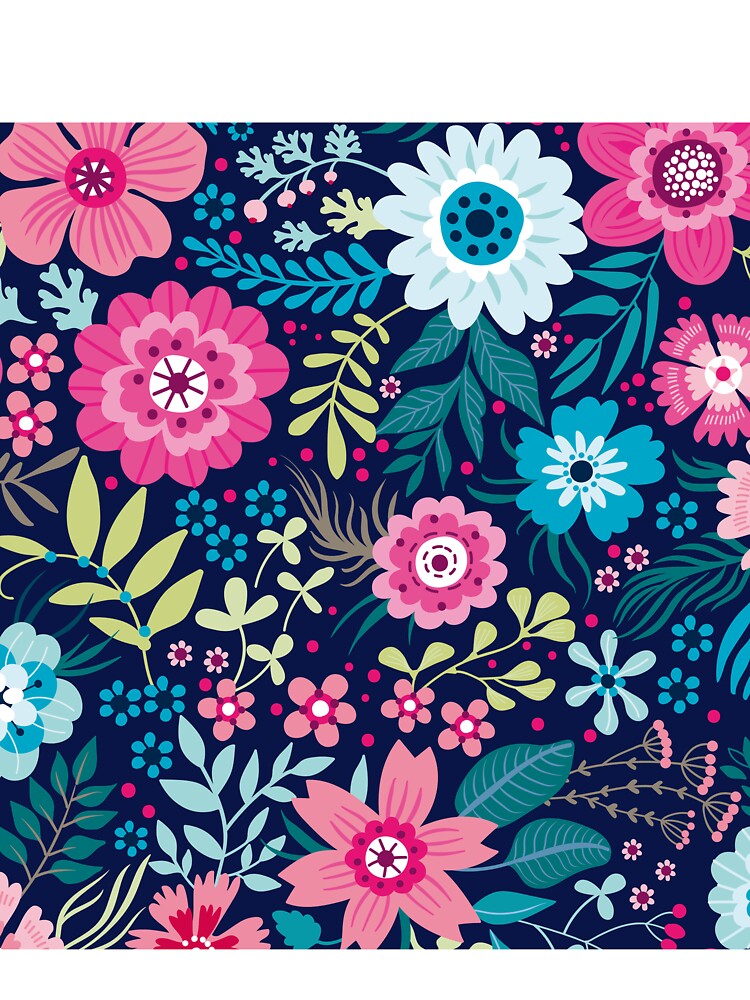 Camiseta para niños «Patrón botánico de flores rosas y azules sobre fondo  azul oscuro» de Kanae19 | Redbubble