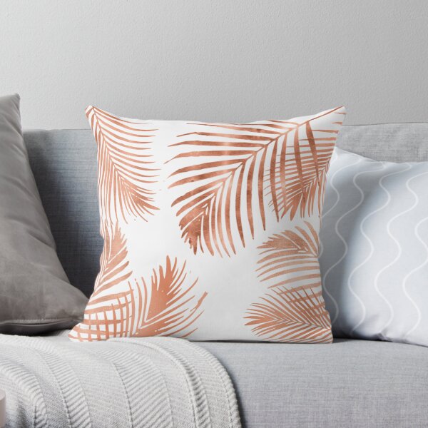Rose Gold Palm Leaves Throw Pillow
