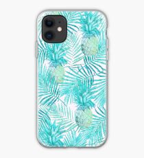 Turquoise Palm Leaves and Pineapples on Pink iPhone Case