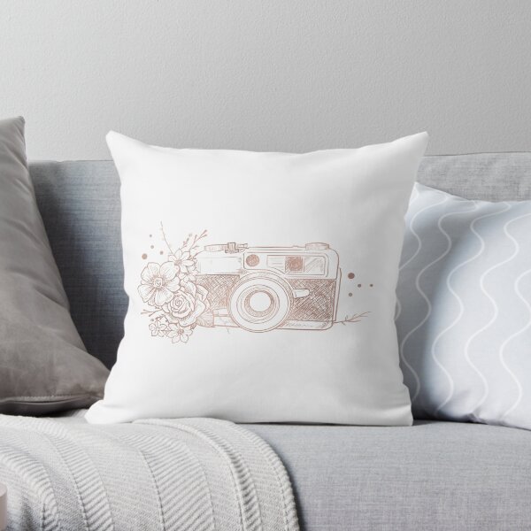 Floral Camera Pink Rose Gold Throw Pillow