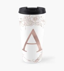 Letter A Rose Gold Pink Initial Monogram Travel Mug