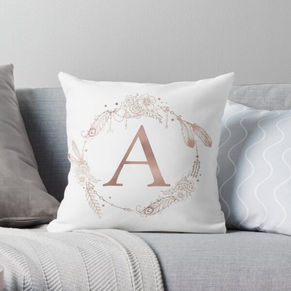 Letter A Rose Gold Pink Initial Monogram Throw Pillow