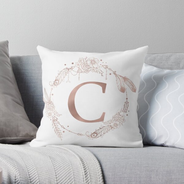 Letter C Rose Gold Pink Initial Monogram Throw Pillow