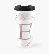 Letter E Rose Gold Pink Initial Monogram Travel Mug