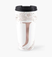 Letter J Rose Gold Pink Initial Monogram Travel Mug